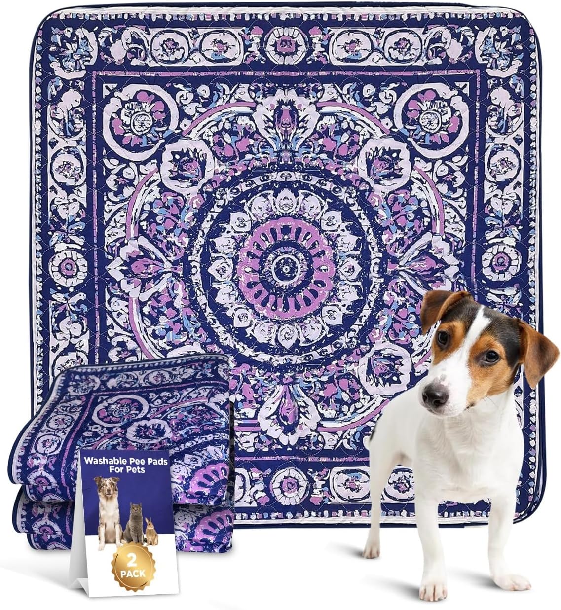 Washable Dog Pee Pads Waterproof & Reusable (2 Pack, 36x36) – Washable Puppy Pads, Absorbent Pee Mat, Non-Slip Potty Pads, Crate Mat, Pee Proof Dog Rug, Floor Protector, Incontinence & Whelping